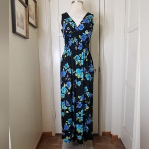 EPILOGUE L black blue floral sleeveless maxi dress